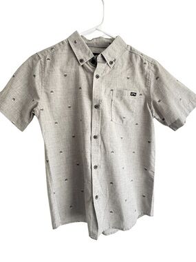Billabong Light Gray Short Sleeve Button-Down Shirt with Dot Motif